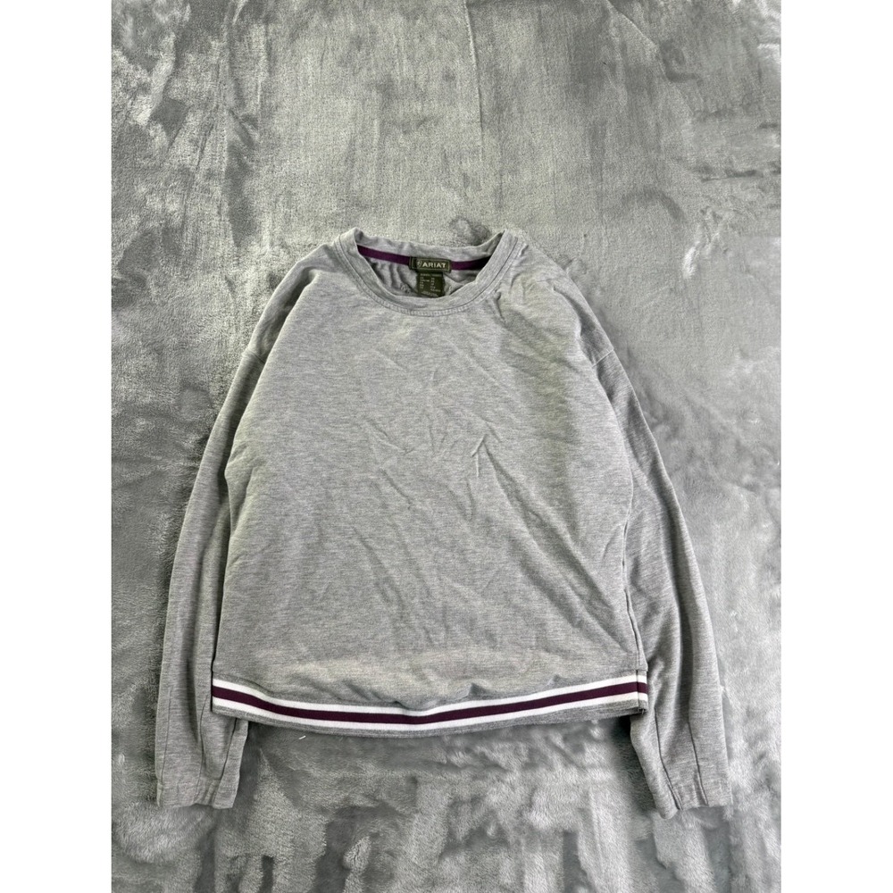 Ariat Women's Large Heather Gray Crew Neck Pullover Sweater Horsebit Striped